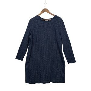 Pure Jill Womens‎ Plus Size 1X Cotton Blend Long Sleeve Blue Tunic Dress Pockets